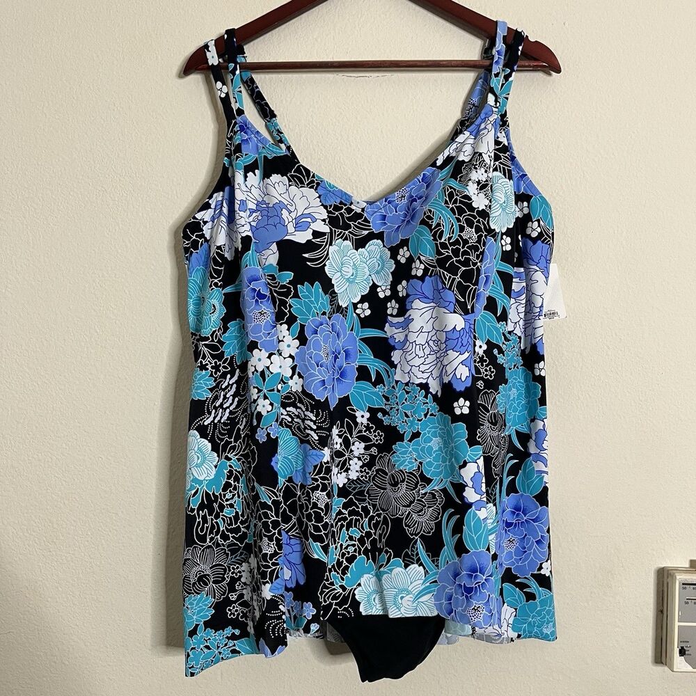 Croft & Barrow Swimsuit Womens 20W Blue Purple NWT Tummy Control Triple Tier 1PC